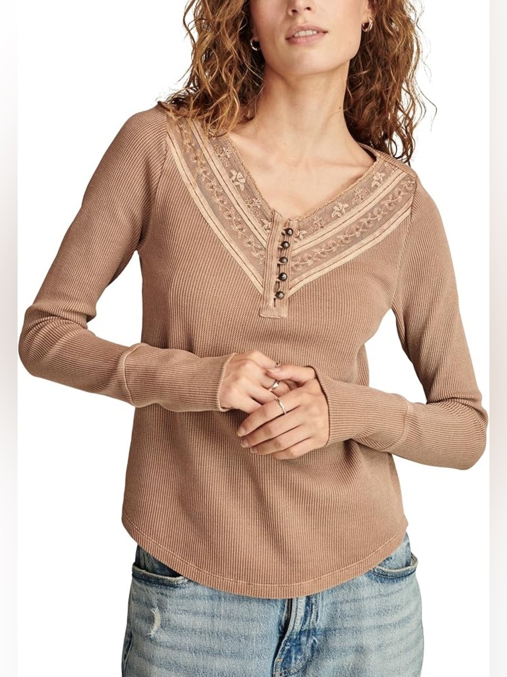 Lucky brand Lace Yoke Henley Top